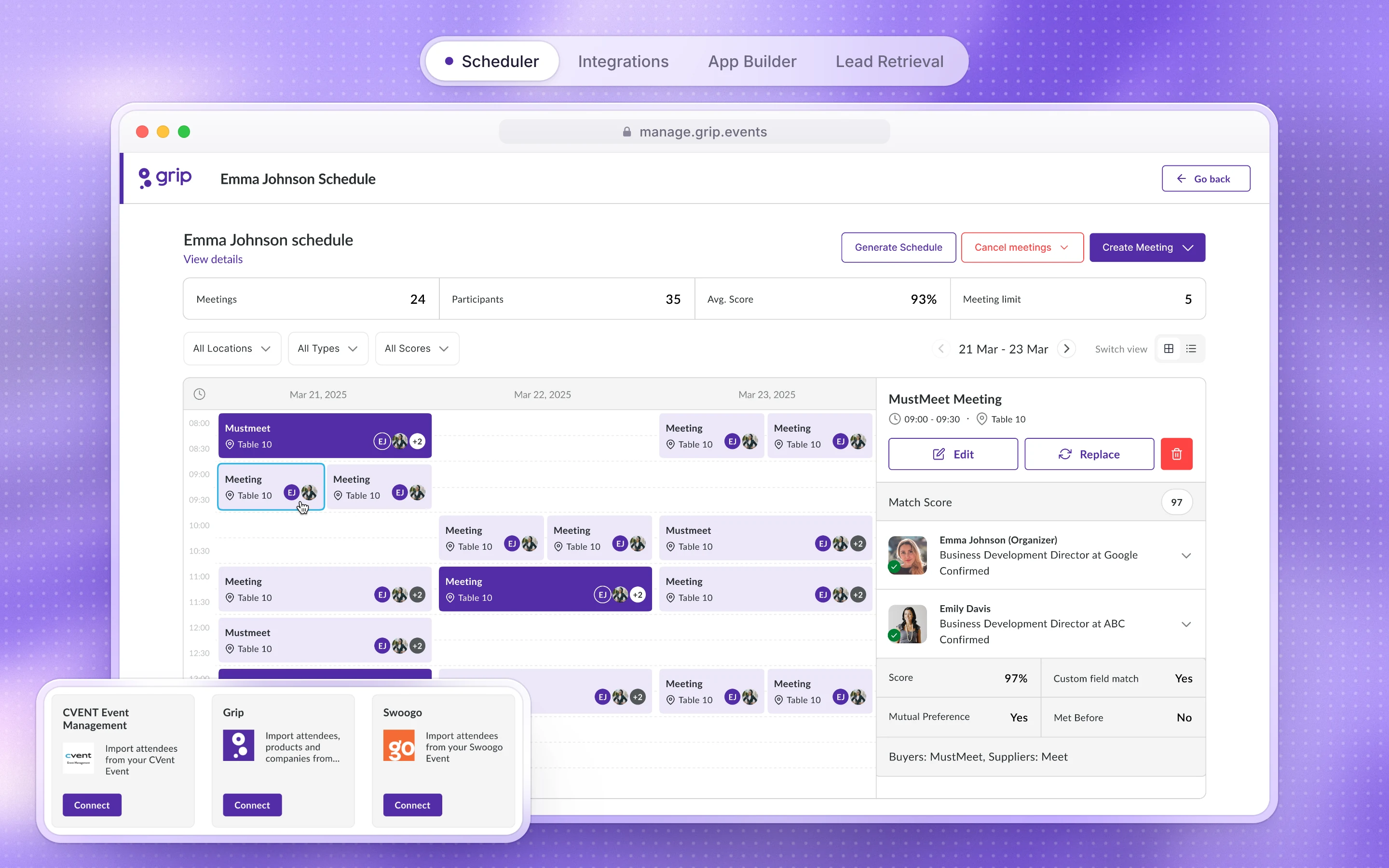 Grip mobile app and organiser dashboard